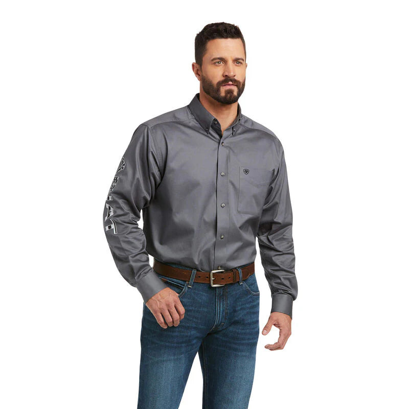 Ariat Men’s Grey Team Logo Twill LS Shirt