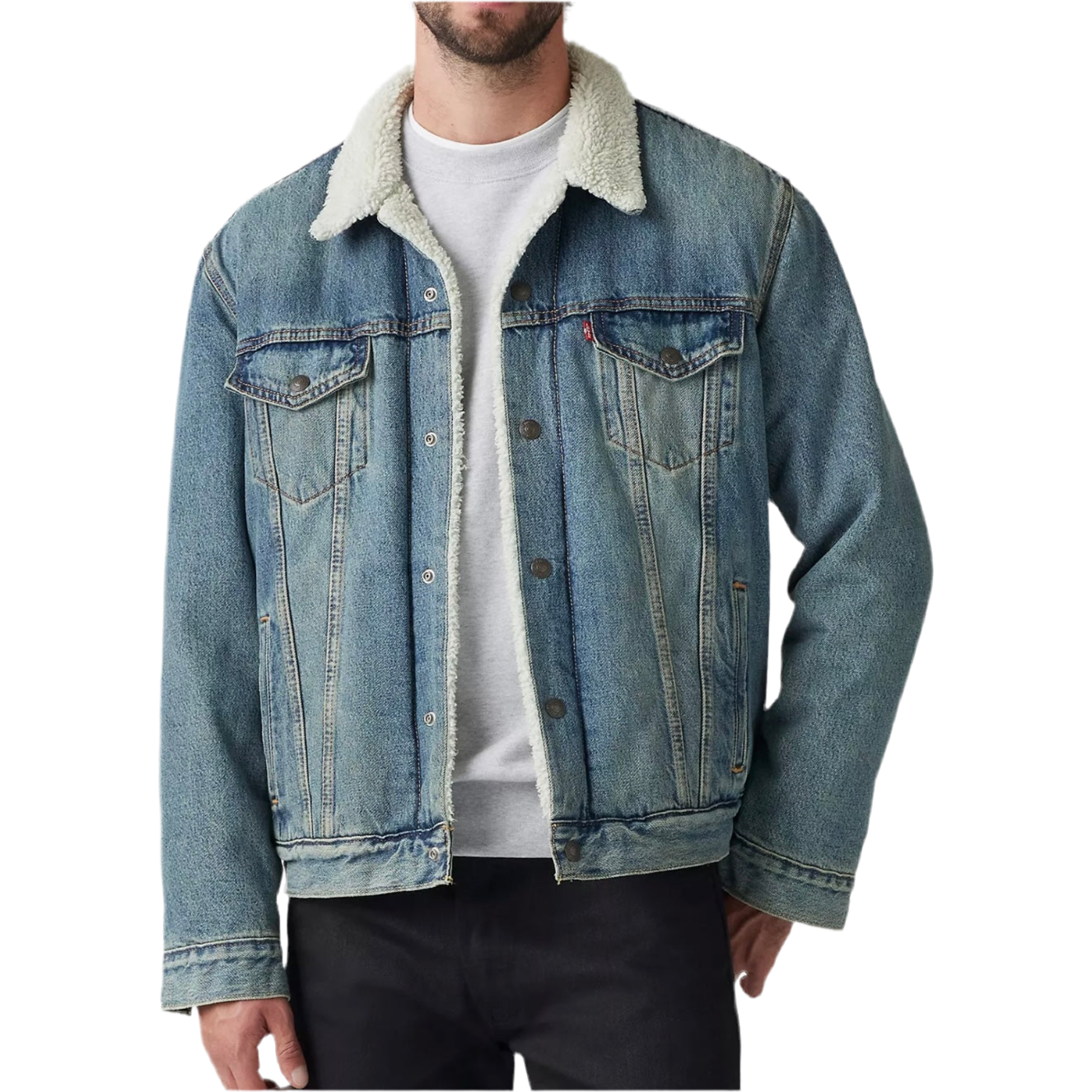 Levi Men's Type lll Sherpa Trucker Medium Wash Jacket