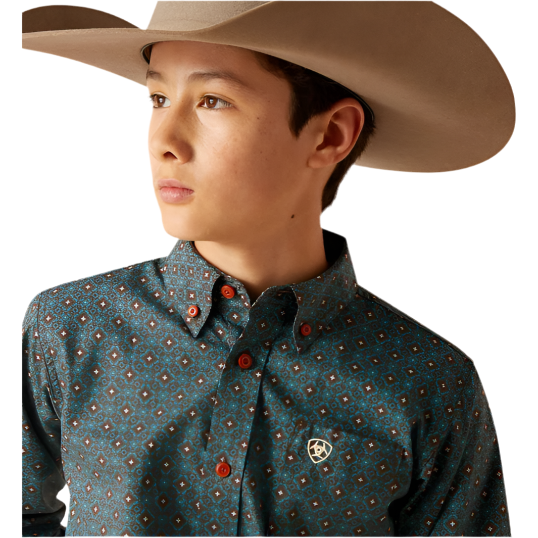 Ariat Boys Broderick LS Bitter Chocolate Button Down Shirt