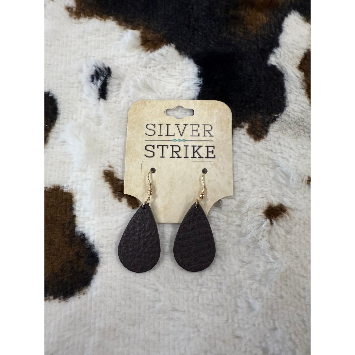 Silver Strike Black Leather Earrings