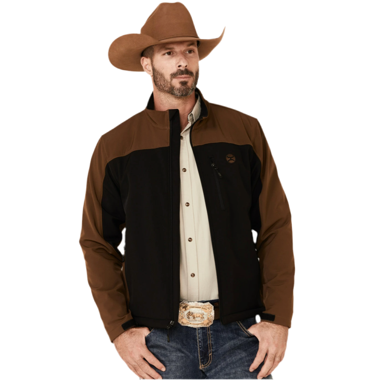 Hooey Mens Softshell Jacket, Black with Brown Sleeves
