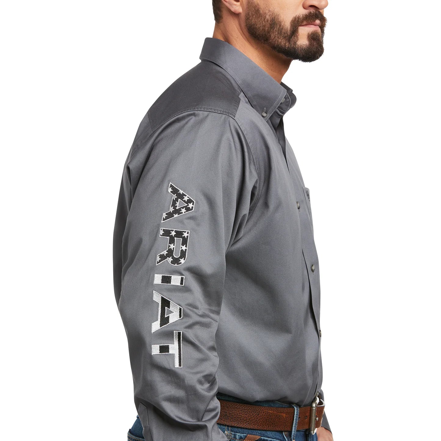 Ariat Men’s Grey Team Logo Twill LS Shirt