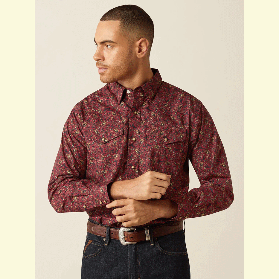 Ariat Men’s Dark Red Samson Snap Long Sleeve Shirt