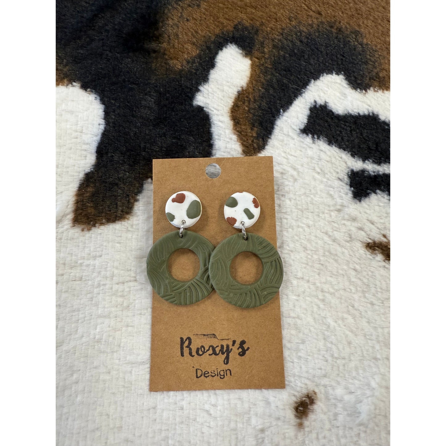 Clay Green Cowhide Earrings