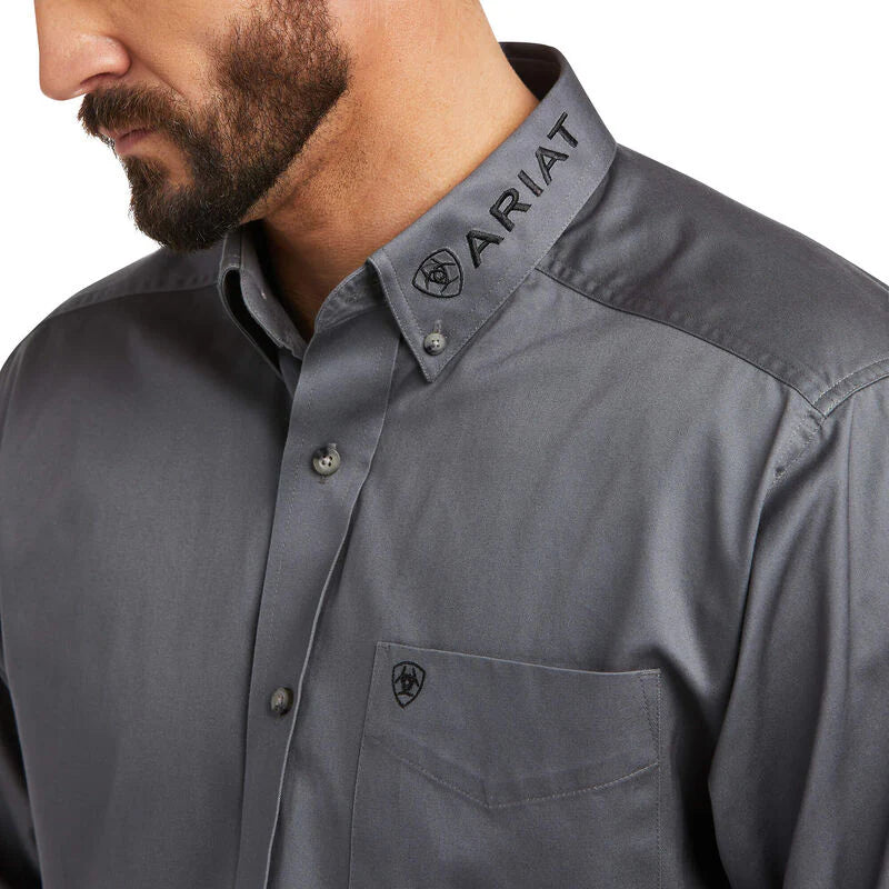 Ariat Men’s Grey Team Logo Twill LS Shirt