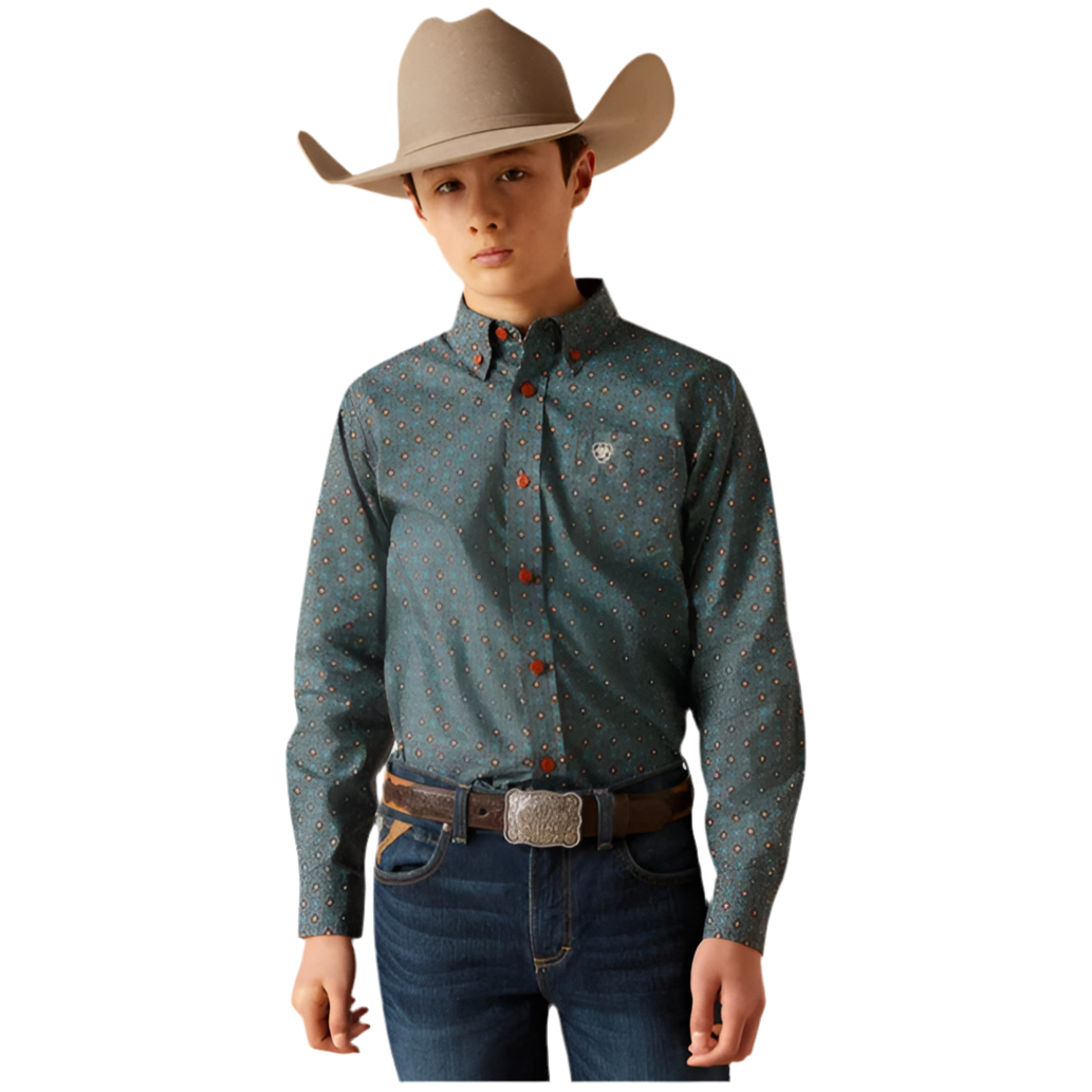 Ariat Boys Broderick LS Bitter Chocolate Button Down Shirt