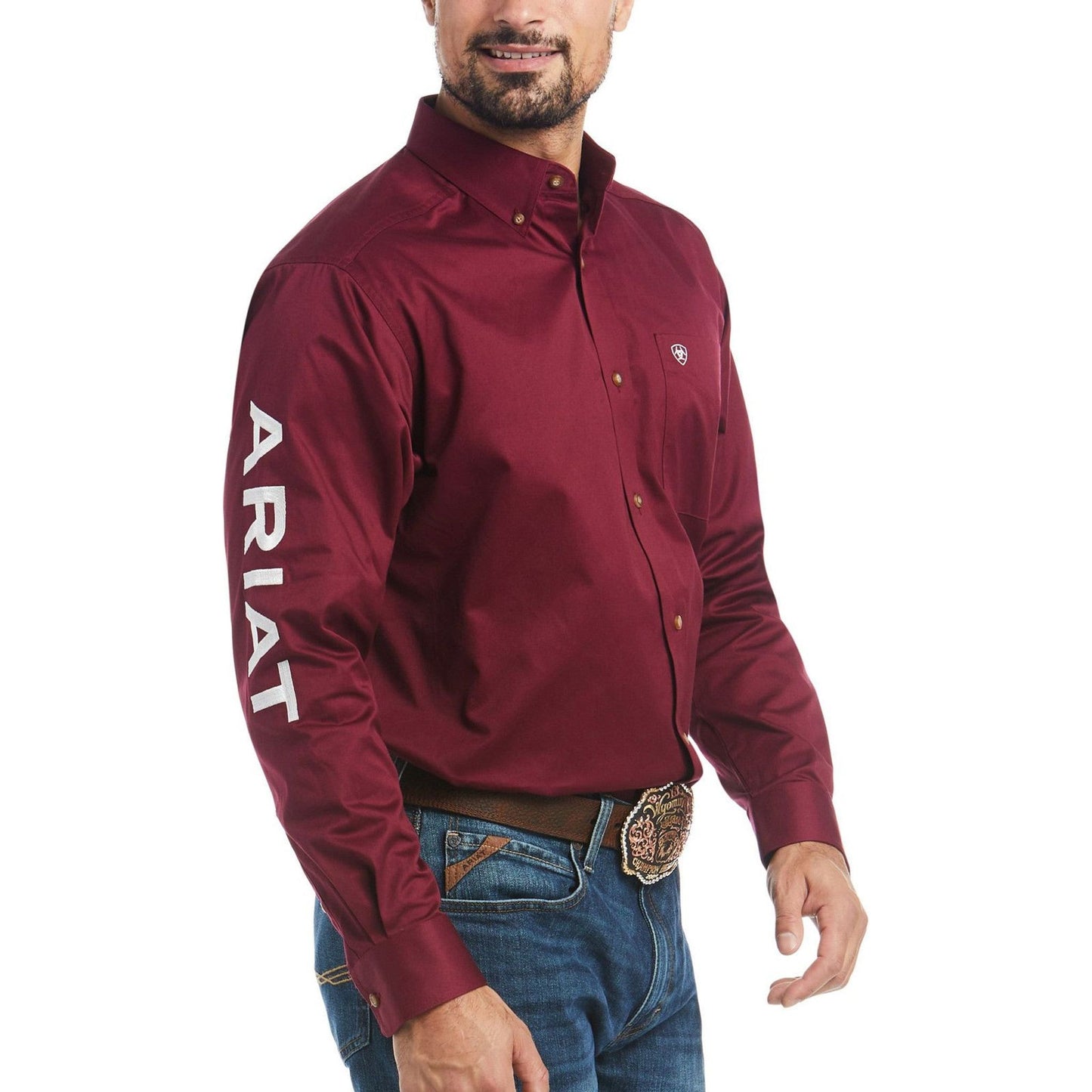 Ariat Men’s Burgundy Team Logo Twill Classic LS Short