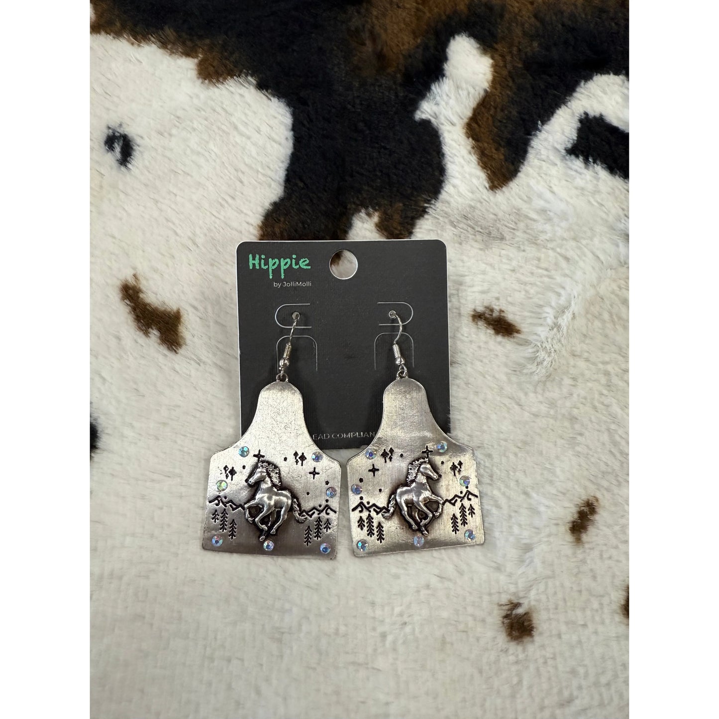 Hippie Silver Horse Earrings
