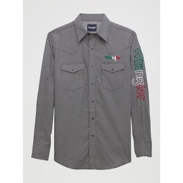 Wrangler Mens Logo Mexico Black Western Shirt