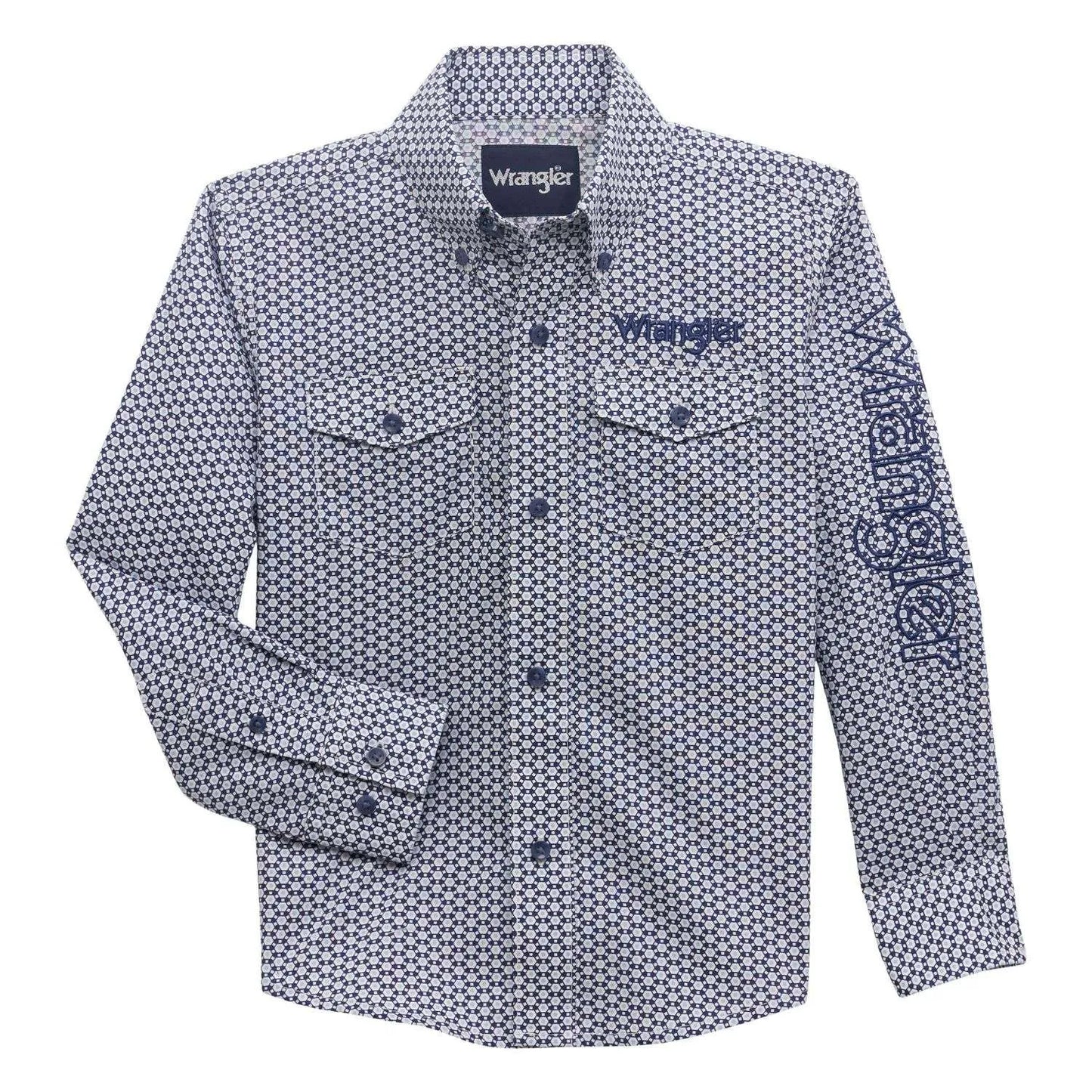 Wrangler Boys Blue Geometric Western Shirt