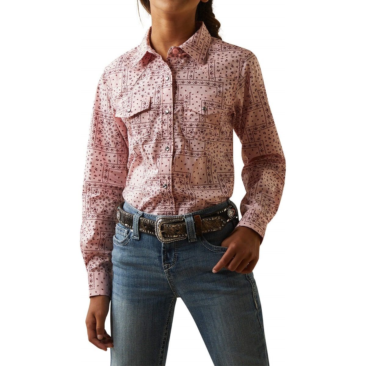 Ariat Girls Paisley Snap Pink Shirt