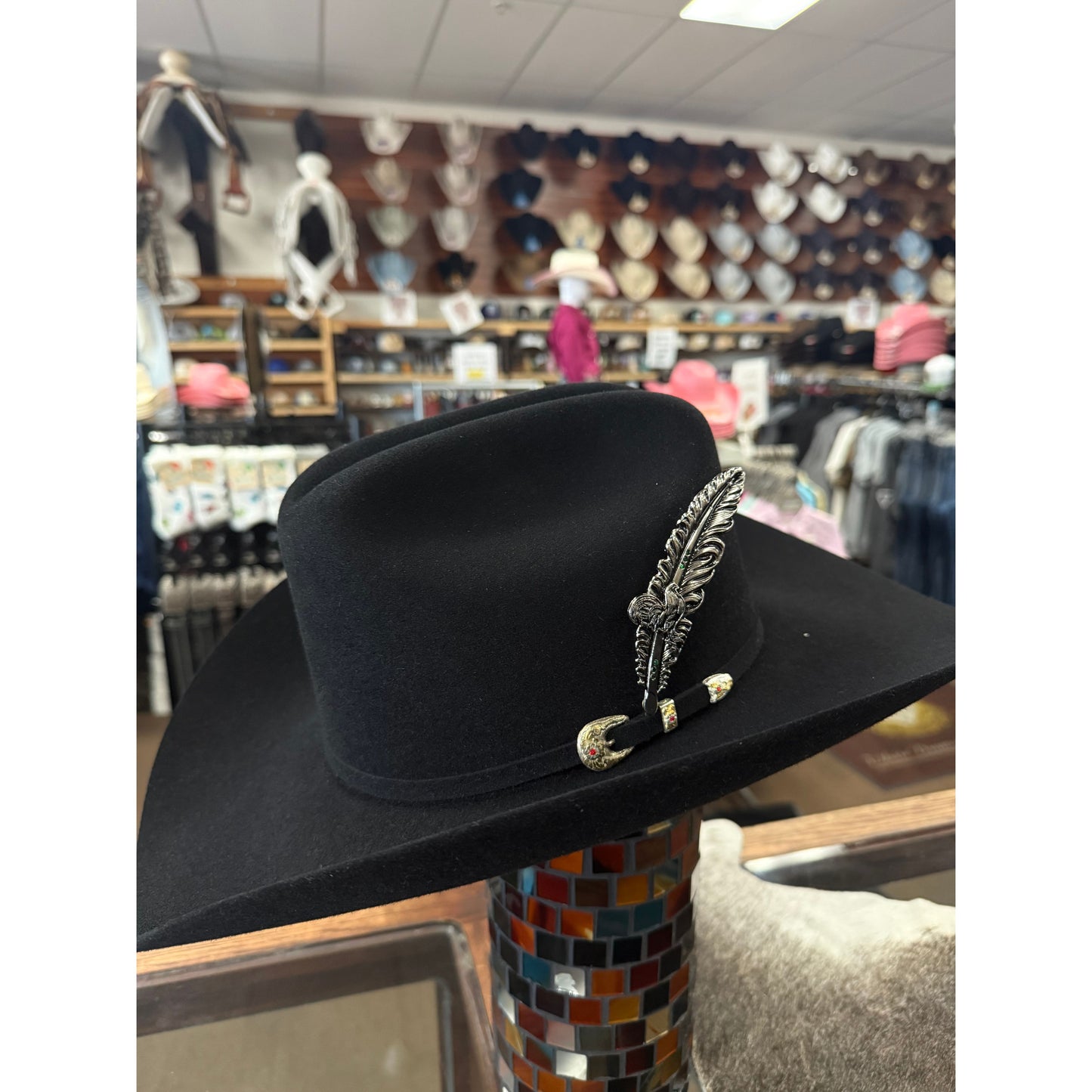 Silver Rooster & Green Accents Hat Feather
