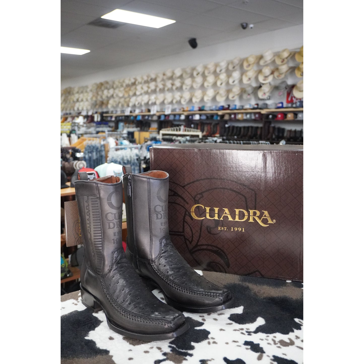Cuadra Hombre Bota de Avestruz Negro