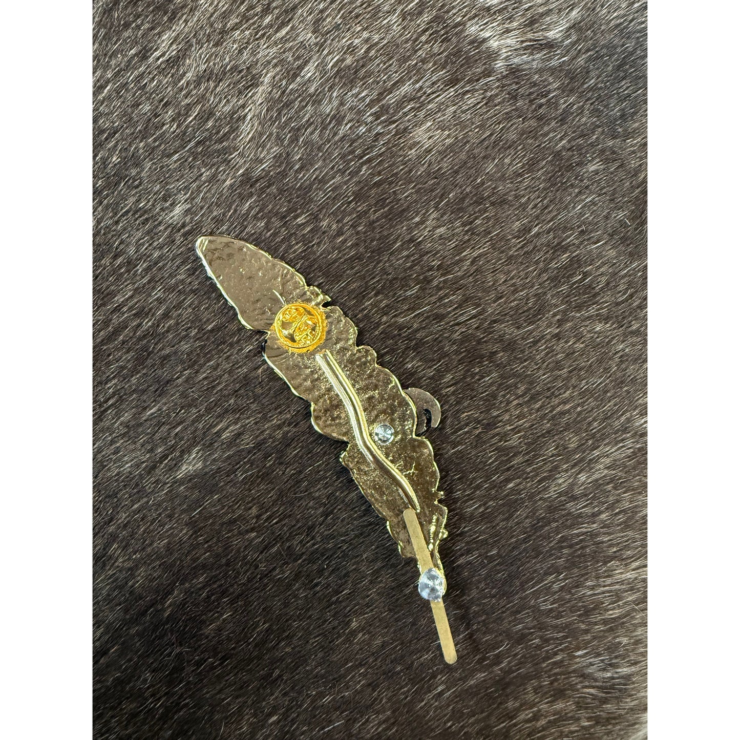 Antique Rooster Gold Hat Feather