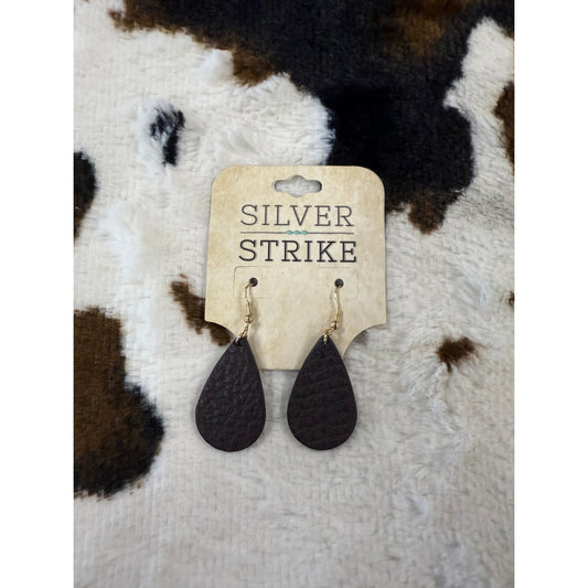 Silver Strike Black Leather Earrings