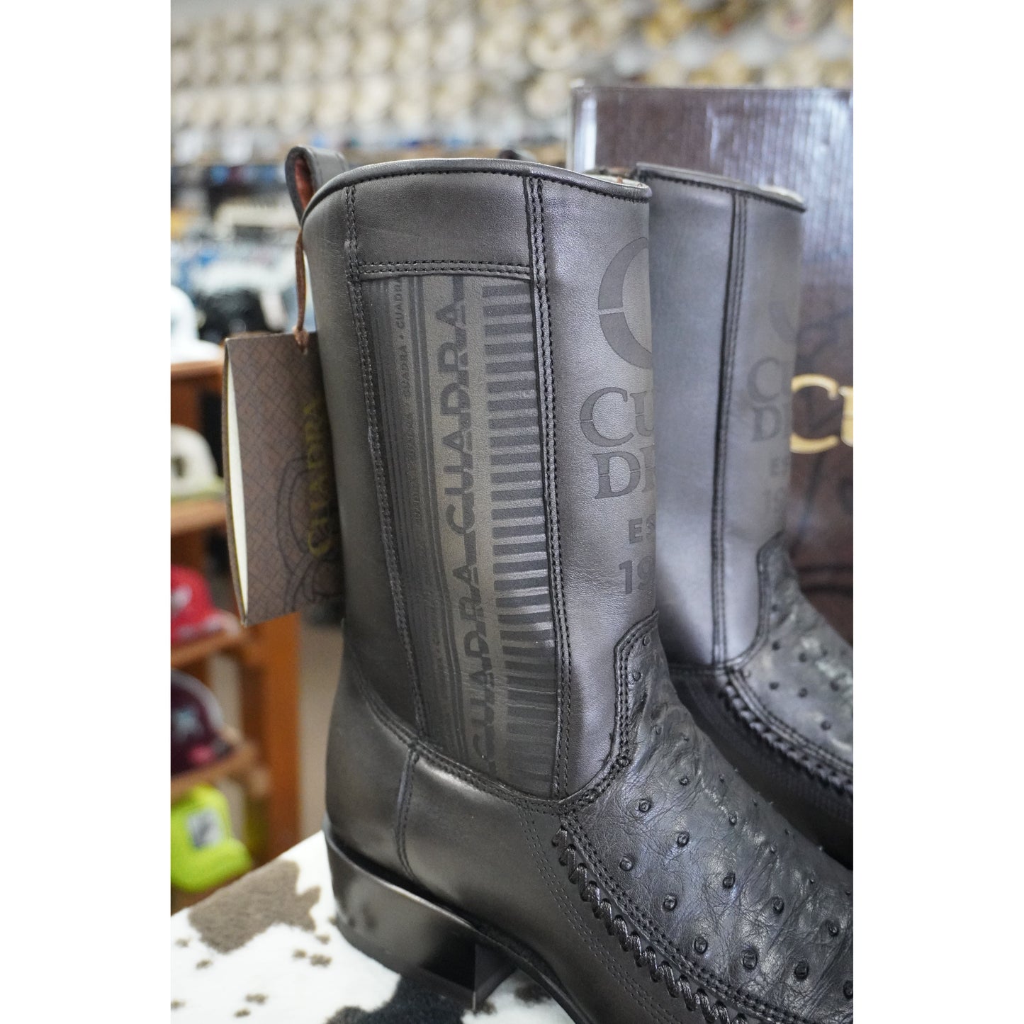 Cuadra Hombre Bota de Avestruz Negro