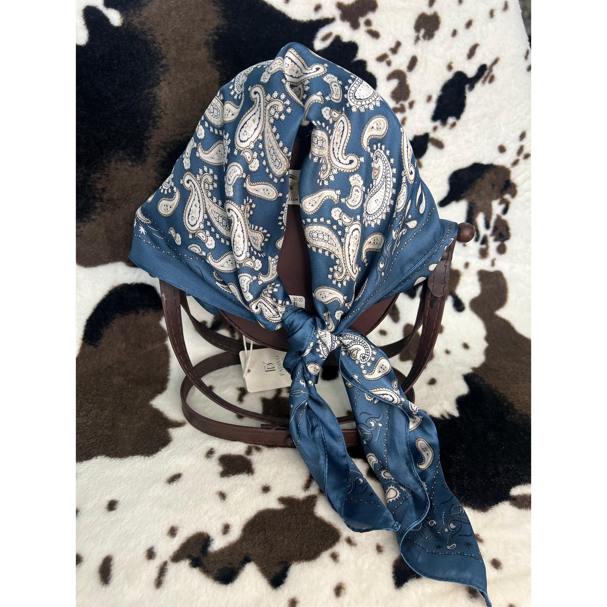 Blue Printed Silk Cowgirl Scarf - Main Image