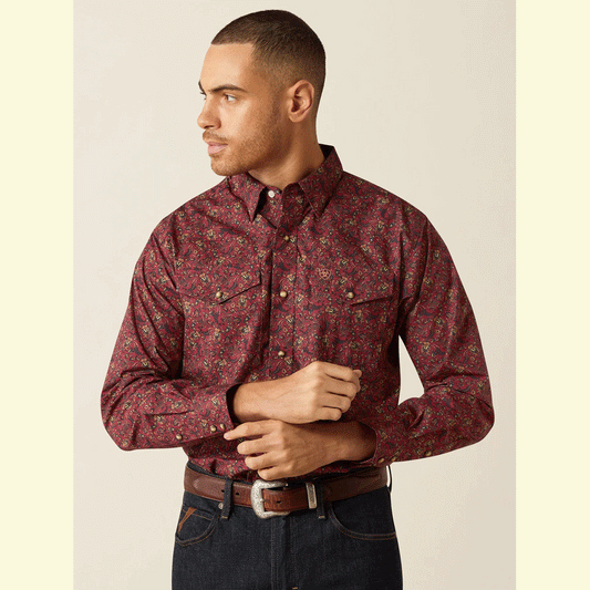 Ariat Men’s Dark Red Samson Snap Long Sleeve Shirt
