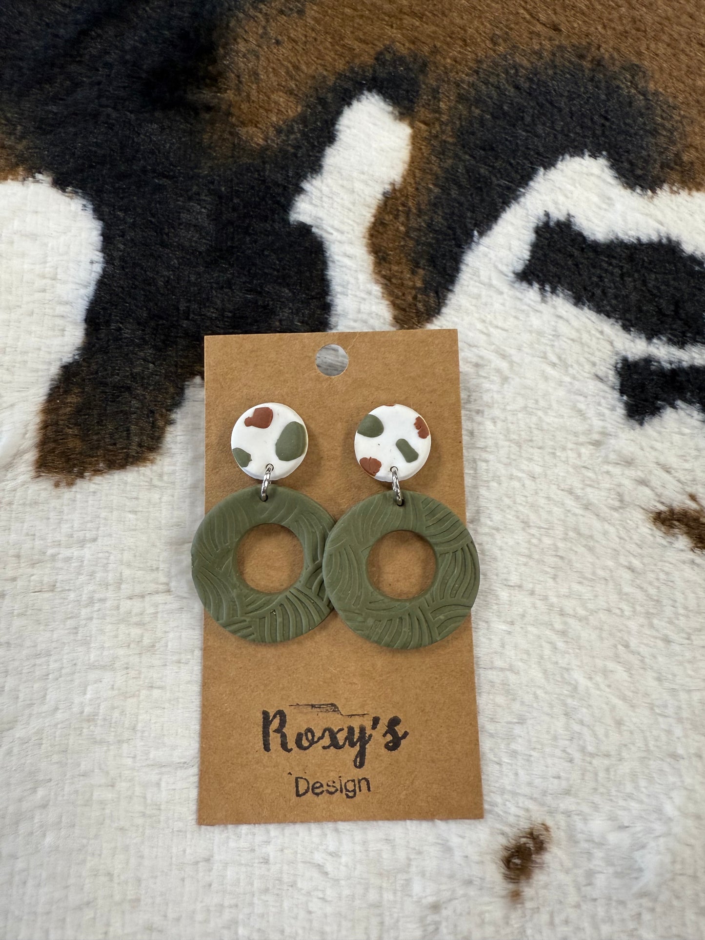 Clay Green Cowhide Earrings