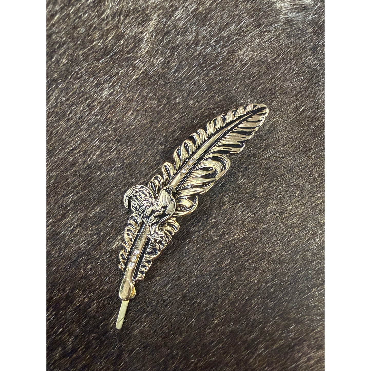 Antique Rooster Gold Hat Feather
