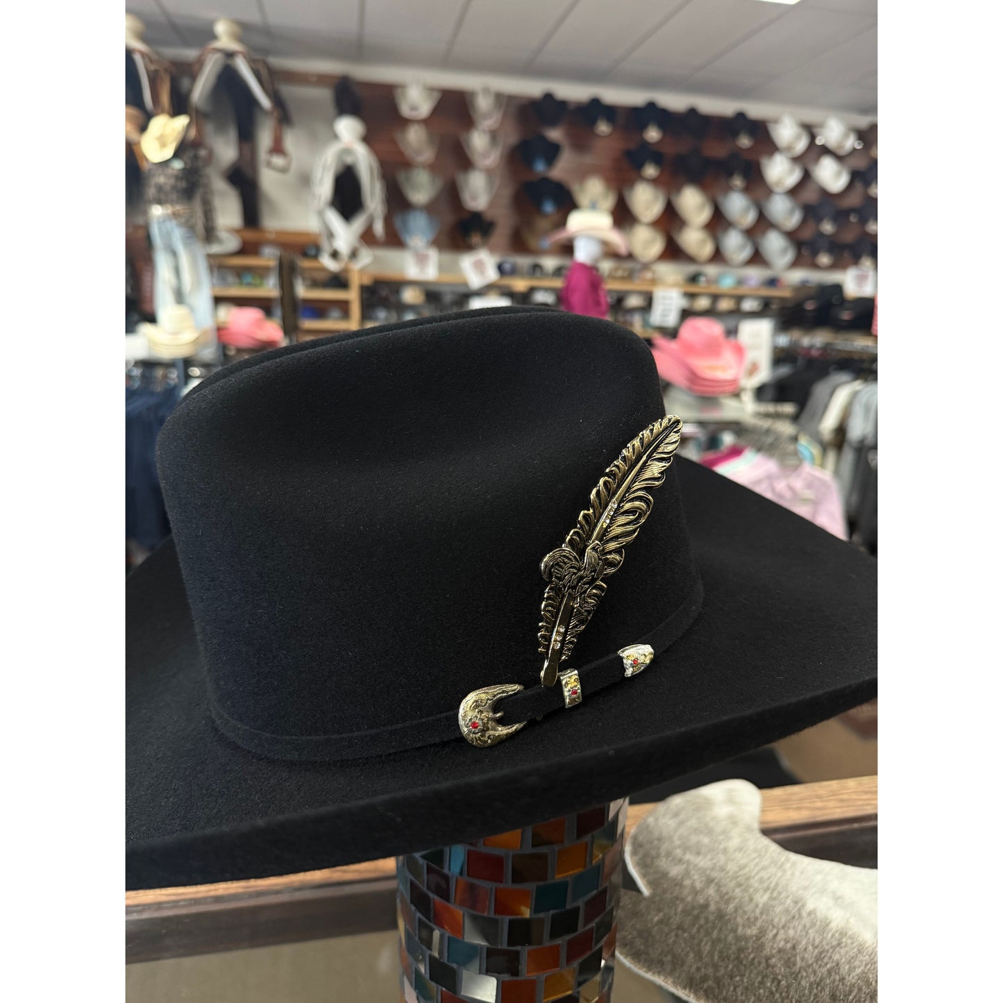 Antique Rooster Gold Hat Feather