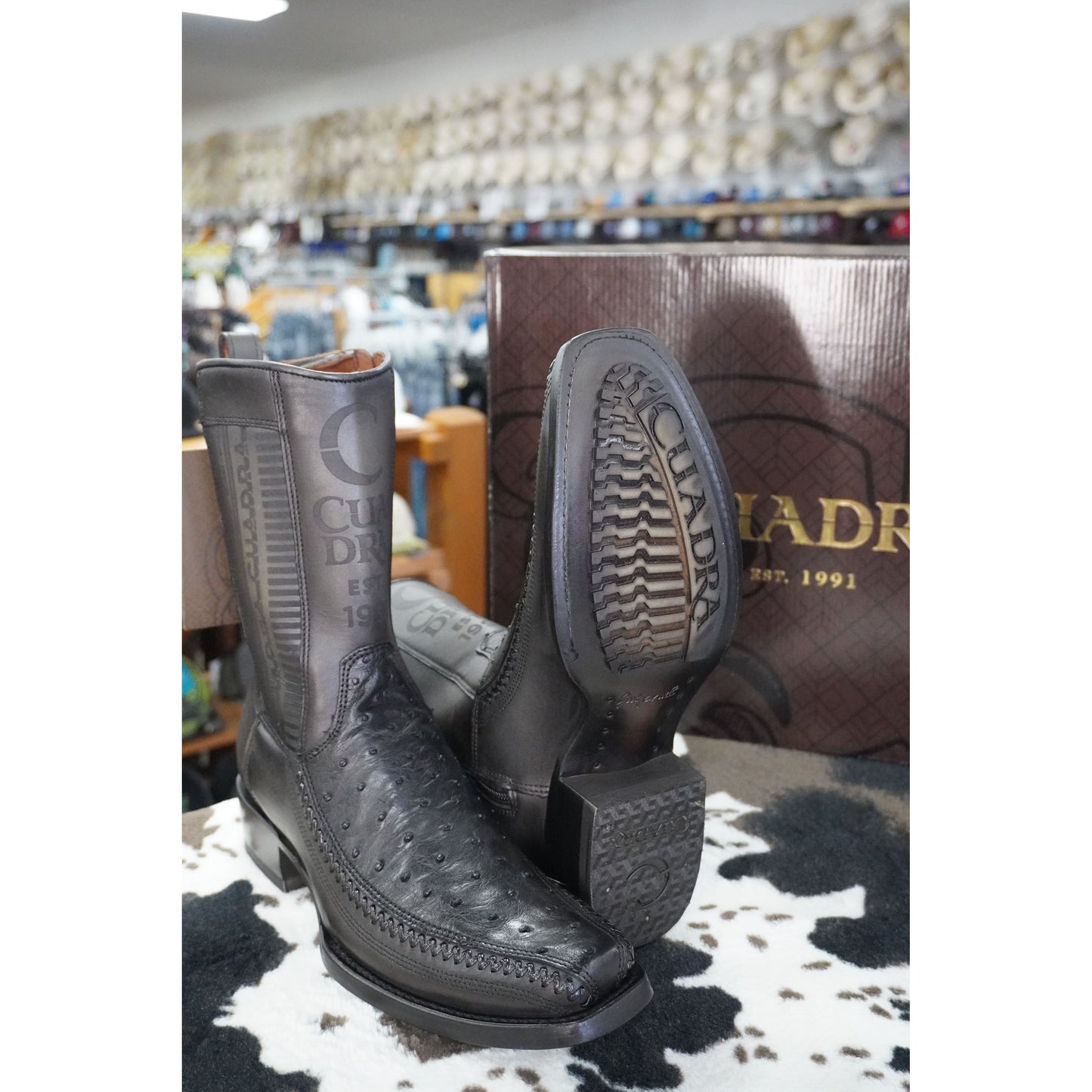 Cuadra Hombre Bota de Avestruz Negro