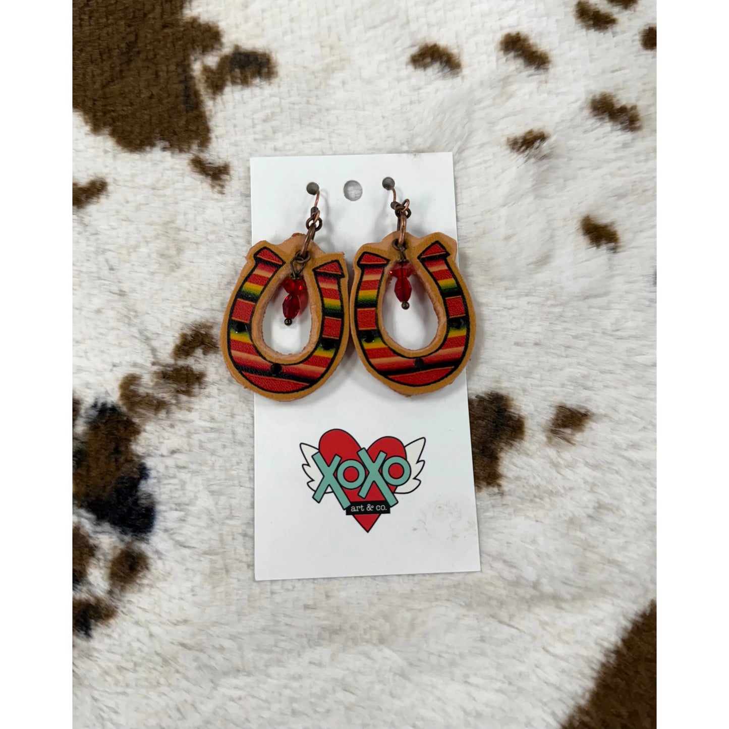 XOXO Art & Co. Horse Shoe Sarape Leather Earrings