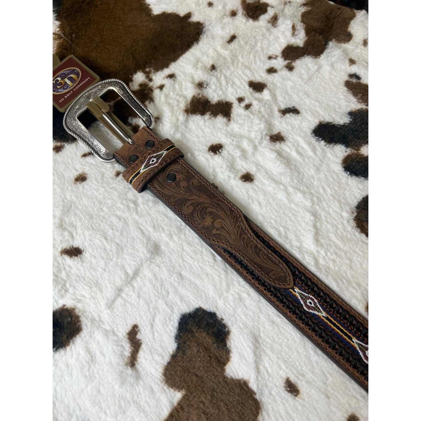 3D Vintage Buck Stitch Weave Western Belt