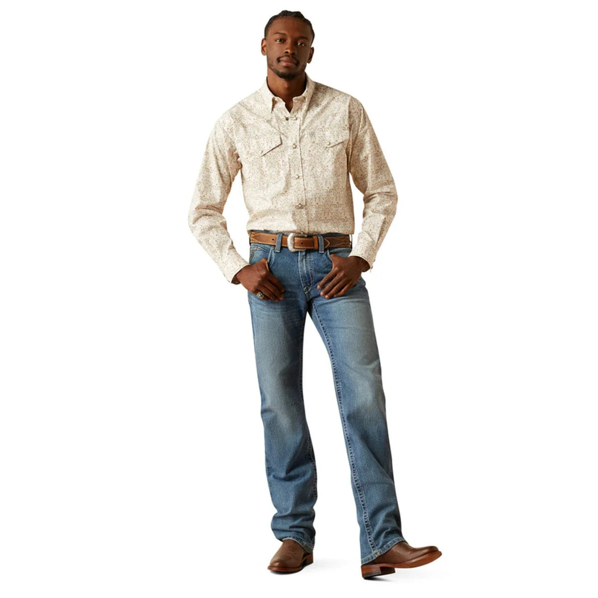 Ariat Men’s Khaki Wellington Snap Long Sleeve Shirt