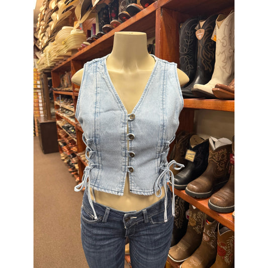 Wisteria Lane Women Light Blue Denim Corset Top