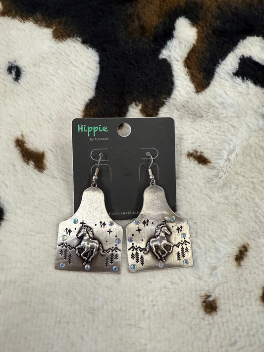 Hippie Silver Horse Earrings