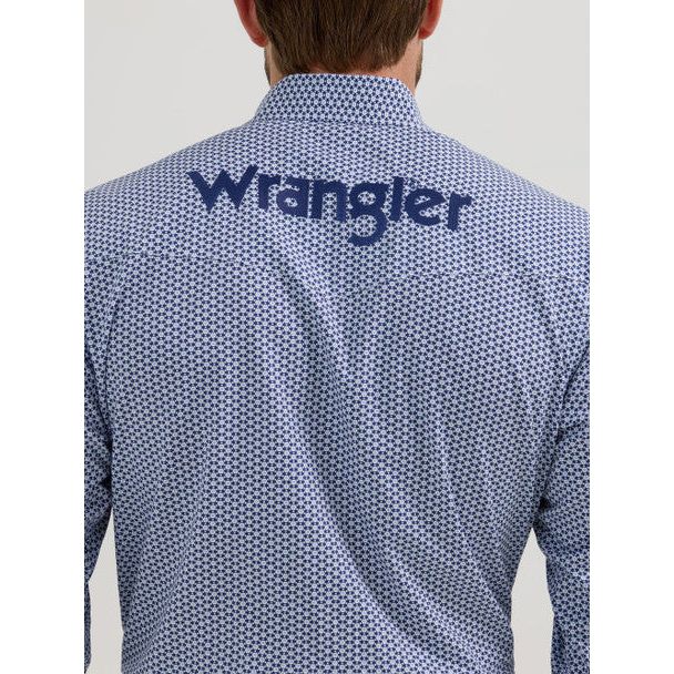 Wrangler Mens Logo Navy Honeycomb Western Shirt