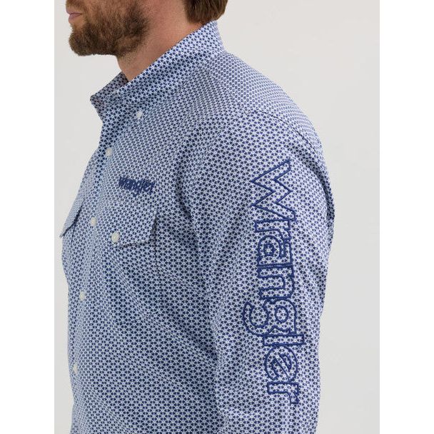 Wrangler Mens Logo Navy Honeycomb Western Shirt
