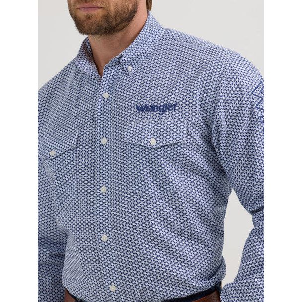 Wrangler Mens Logo Navy Honeycomb Western Shirt
