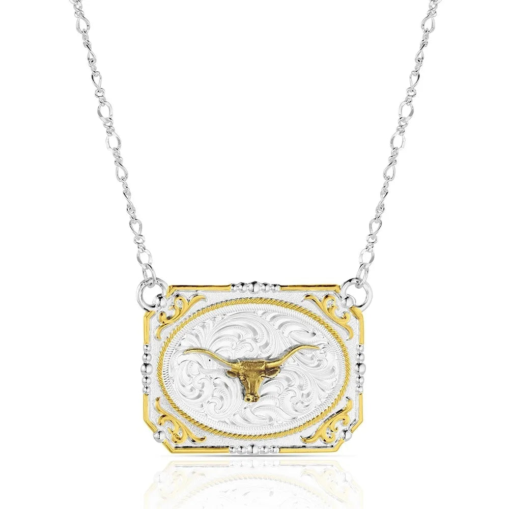 Western Buckle Necklace with Longhorn