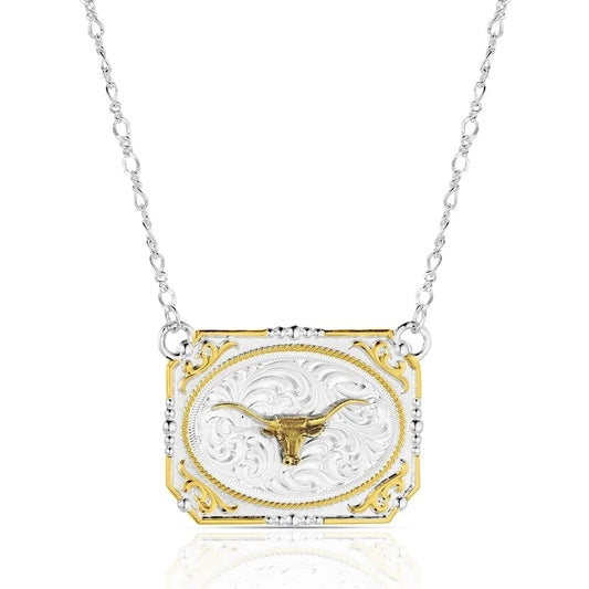 Western Buckle Necklace with Longhorn