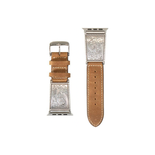 Rope Edge Floral Concho Brown Woman's Watch Band