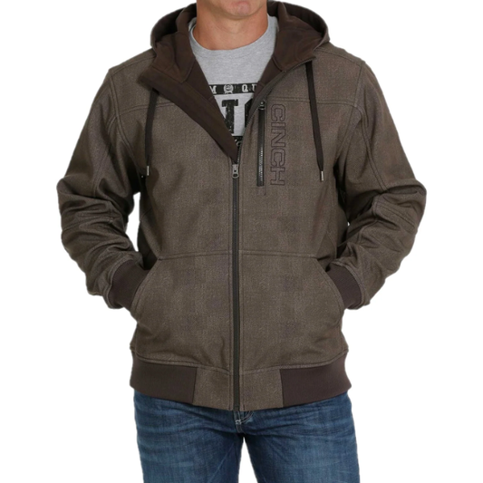 Cinch Men's Bonded Printed Brown Hooded Jacket