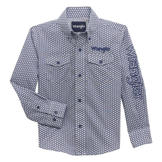 Wrangler Boys Blue Geometric Western Shirt