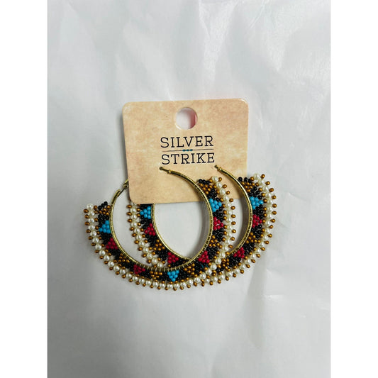 Silver Strike Multi-Color Bead Hoops Earrings