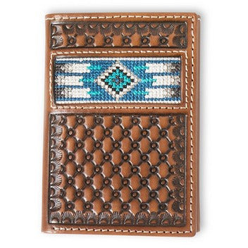 Ariat Western Wallet Trifold Southwest Inlay Brown
