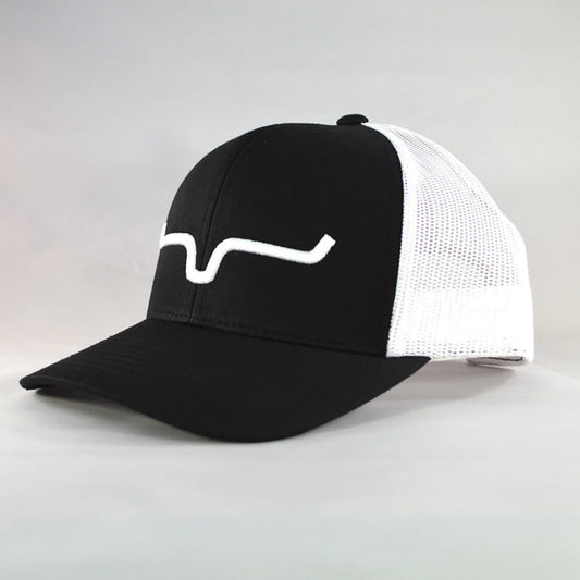 KIMES RANCH WEEKLY TRUCKER CAP (BLACK AND WHITE)